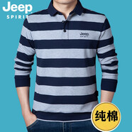 吉普（JEEP）休閑長袖t恤男長袖純棉polo翻領(lǐng)體恤衫商務(wù)簡約條紋上衣6906 灰色 2XL