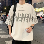 舉風(fēng)【本店熱銷(xiāo)】港風(fēng)假兩件短袖t恤男夏季寬松五分袖潮流大碼帥氣男 HT24399白色 L 【110-130斤】可穿