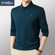 金利來(lái)翻領(lǐng)長(cháng)袖T恤男2024春季中年爸爸裝純色商務(wù)休閑羊毛體恤衫 深湖綠 L/175