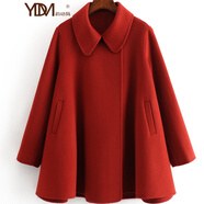 韻動(dòng)犸新款斗篷外套女秋冬雙面呢矮個(gè)子羊毛大衣女羊毛外套寬松高端女裝 阿瑪紅色 均碼