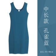 尚簡(jiǎn)紛 純棉背心子緊修身款無(wú)袖吊帶連衣裙女過(guò)膝春秋季打底S10 短款-孔雀藍 L 95-105斤