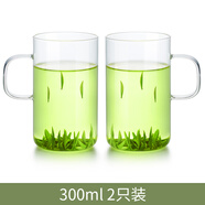 尚明耐熱玻璃杯家用綠茶杯圓形透明茶杯直身牛奶水杯子帶手把 300ML-2只裝