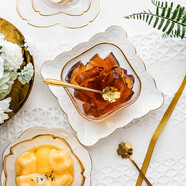 佳億廚連 甜品碗 燕窩碗玻璃碗水晶碗糖水碗沙拉碗 日式金邊花邊小碗 金錘紋方形+蝴蝶金方盤(pán)+金櫻花勺