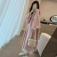 熒蒂歐洲站2025秋冬新款中長(zhǎng)款毛衣外套女寬松加厚慵懶風(fēng)針織開(kāi)衫女裝 粉色 S