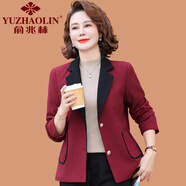 俞兆林（YUZHAOLIN）小香風(fēng)媽媽短款西裝外套上衣小個子中老年女裝春秋時尚休閑小西服 紅色 XL (參考90-105斤)