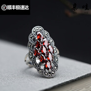 曼美人925銀戒指女 石榴石手工微鑲鉆時(shí)尚氣質(zhì)復古宮廷開(kāi)口大戒子