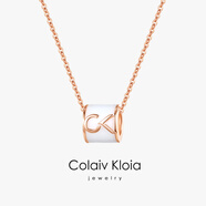 Colaivkloia情侶款項鏈男女玫瑰金色銀鎖骨鏈黑白吊墜情人節生日禮物送男女友 XL0115陶瓷白（銀項鏈）