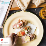 Luzerne叮叮系列方盤(pán)馬克杯復古做舊可愛(ài)家用盤(pán)子蒸蛋盤(pán)碟 尋憶淺黃23cm平盤(pán)