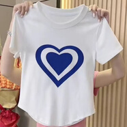 笙冉（SHENGRAN）卡其色短袖t恤女夏季2023年心形圖案寬松設計感小眾上衣體恤衫 白色【愛(ài)心圖案】 M 建議80-100斤
