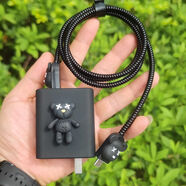 華為Mate70Pro + P70pro Pura70ultra充電器保護(hù)套100w數(shù)據(jù)線纏繞 新款100W【 C+C口】_【硅膠】刀疤黑暴力熊+
