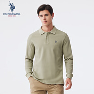 U.S. POLO ASSN.polo衫男翻領秋季純棉商務休閑長袖t恤男士高端上衣 淺綠色 M