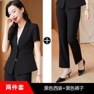 訫噯逸衫黑色小西裝外套女薄款短袖顯瘦夏季新款職業(yè)裝套裝女正裝工作西服 926黑色一扣西裝+褲子 2XL (建議120-128斤）