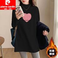 皮爾卡丹（pierre cardin）德絨半高領(lǐng)打底衫女中長款秋冬內(nèi)搭打底衣加絨寬松春秋外穿長T恤 035%23黒色【雙面德絨保暖】 L 【建議100-120斤】