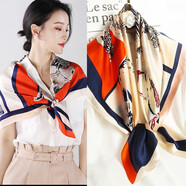 杭絲府真絲絲巾女韓版氣質(zhì)方巾女桑蠶絲圍巾送媽媽生日新年禮物披肩禮盒 駿馬橙藍(88*88cm)