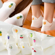 倫洛弗薄款襪子ins潮淺口棉女短襪韓國可愛(ài)日系白色帶布標低腰船襪7雙裝 刺繡水果白色船襪7雙 均碼
