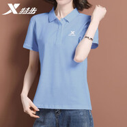 特步polo衫t恤女2026新款冰絲T透氣速干翻領(lǐng)短袖休閑上衣跑步運動(dòng)服 淺蘭 3XL /185