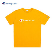 Champion夏季經(jīng)典款印花草寫LOGO圓領(lǐng)休閑運(yùn)動(dòng)T恤無性別冠軍短袖男女情侶 黃色(偏?。?XL