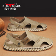 公牛世家 G.N.SHIJIA涼鞋男2025年新款夏季外穿包頭休閑鏤空洞洞鞋男士網(wǎng)面透氣涉水鞋 卡其G 40