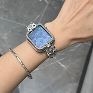 蕾匯嘉貓頭鷹適用apple watch s10表帶金屬蘋(píng)果手表s9保護(hù)殼套iWatch鑲鉆s8/s7/s6腕帶iPhone手表配件  4 貓頭鷹鑲鉆款保護(hù)殼-銀色單殼 46mm適用Apple Watc