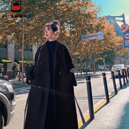 AEMAPE毛呢大衣女2025春秋新款輕熟粉外套女裝顯瘦過(guò)膝中長(cháng)款呢子上衣女 黑色  2XL _建議150-170斤