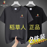 稻草人（MEXICAN）短袖純棉t恤男2024夏季新款簡約打底運動透氣跑步寬松休閑純棉T男 黑色+深灰 2XL （160-180斤）