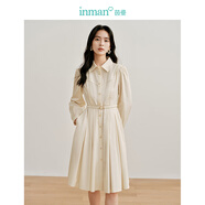 茵曼（INMAN）【商場(chǎng)同款】法式氣質(zhì)襯衫裙2024春秋女裝新品收腰顯瘦連衣裙 淺杏色 S