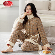 浪莎（LangSha）睡衣女冬季超厚保暖加絨三層夾棉襖2024新款珊瑚絨外穿大碼家居服 8817 L 女L【160-165C110-120斤】