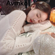 Avmko2023新款很仙的燈籠袖馬海毛毛衣套頭寬松慵懶風(fēng)鏤空甜美上衣女潮 白色 均碼