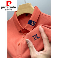 皮爾卡丹棉短袖T恤男士翻領(lǐng)高端休閑POLO保羅衫潮夏季新款半袖體桖上衣寬 桔色 165/M