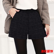 口旋毛呢格子褲子女秋冬季2024新款大碼短褲打底外穿百搭裙褲靴褲 黑色 XL 115-125斤