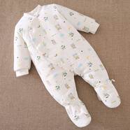 豆苗兒嬰兒連體衣秋冬裝 新生兒純棉加厚保暖包腳哈衣 寶寶滿(mǎn)月夾棉衣服 白色小熊（斜襟款） 73碼建議年齡6-9個(gè)月