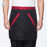 千以揚 半身圍裙男女同款廚師工作服定制logo圍腰半截酒店飯店餐飲服務(wù)員圍裙 黑紅邊八字 均碼 