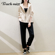 塔馳密司 TOUCH MISS2024秋冬新款搖粒絨外套女運(yùn)動連帽拉鏈衛(wèi)衣抓絨衣加厚 米白色 M