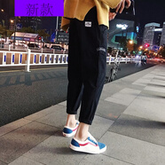 嗨森主義 美式復古高街工裝褲男春秋原宿風(fēng)潮流運動(dòng)小腳褲男多口袋休閑褲 黑色346揭時(shí)尚 M