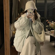 森馬韓版女裝羽絨棉服冬季2024年新款保暖連帽大毛領(lǐng)面包服外套上衣潮 奶藍(lán)色 S 80 - 100 斤