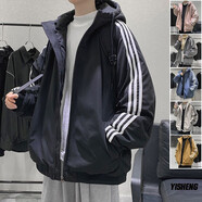 Matri Mr棉服男秋冬季潮流百搭寬松條紋加厚棉服外套棉衣 黑色 L(115-140斤)