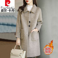 皮爾卡丹（pierre cardin）品牌毛呢外套女2025秋冬新品大號女裝韓版修身氣質(zhì)中長(cháng)款呢子大衣 加絨 混卡色(加厚) XL 參考114-127斤