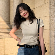 吻璦（wenai）短袖t恤女24年夏季新款女裝T恤上衣打底衫女士學(xué)生夏天 淺灰色 S