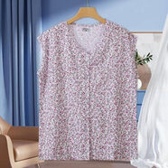 中老年背心純棉女士汗衫開(kāi)衫前開(kāi)扣老太太奶奶加肥碎花家居服睡衣 無(wú)袖 開(kāi)衫 紅碎花 4XL 150-170斤