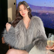 ANYIN加密雙面編織貉子毛皮草外套女2023秋冬新款網(wǎng)紅毛毛大衣短款洋氣 煙灰色 均碼