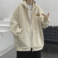 柏斐荻（BYPHYTEE）夾克男  日系開(kāi)衫衛(wèi)衣男ins潮秋冬季休閑連帽外套寬松復(fù)古拼色 零度W134【春秋款】杏色 XL