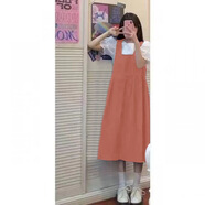 纖晟伊背帶裙兩女單夏季新款韓版小清新短袖碎花上衣兩裝潮 【單件】橘黃色背帶裙 L 建議102-120斤