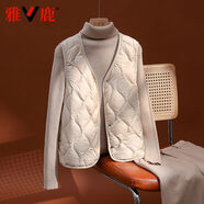 雅鹿2025新款輕薄羽絨服內膽女輕暖馬甲內搭大碼顯瘦坎肩背心外套秋冬 米白 3XL 推薦145-160斤