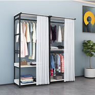 心家宜臥室衣帽架帶簾子雙層衣服架網(wǎng)紅掛衣架衣帽間衣柜落地置物架防塵 長(cháng)160深度50高度2米  帶簾 套餐二