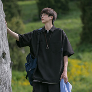 POUMT恤男夏季薄款日系polo領(lǐng)半拉鏈衫美式短袖潮牌潮流翻冰絲t恤上衣 NJN-S3黑色 XL