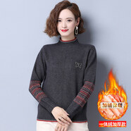 歌米拉加絨半高領(lǐng)毛衣女寬松加厚秋冬季新款打底衫百搭針織衫女毛線(xiàn)衣 黑灰加絨 M
