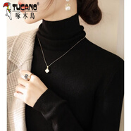 啄木鳥(niǎo)灰色堆堆領(lǐng)針織打底衫女春秋軟糯羊毛衫上衣洋氣緊身內搭高領(lǐng)毛衣 黑色 L【建議105-120斤】