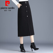 皮爾卡丹（pierre cardin）2025新款毛呢半身裙秋冬女長裙過膝高腰氣質顯瘦打底一步包臀裙子 黑色 HY-3506 L