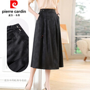 皮爾卡丹（pierre cardin）夏裝新款重磅真絲香云紗提花半身裙女高腰傘裙中長款A字半身長裙 黑色 XL
