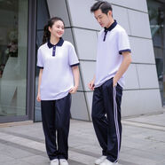 G.duck中學(xué)生校服短袖T恤夏季套裝高中生藏青白色上衣polo衫初中生班服 藏青色短袖+長(cháng)褲[男女同款] 180 cm[身高172-180米]